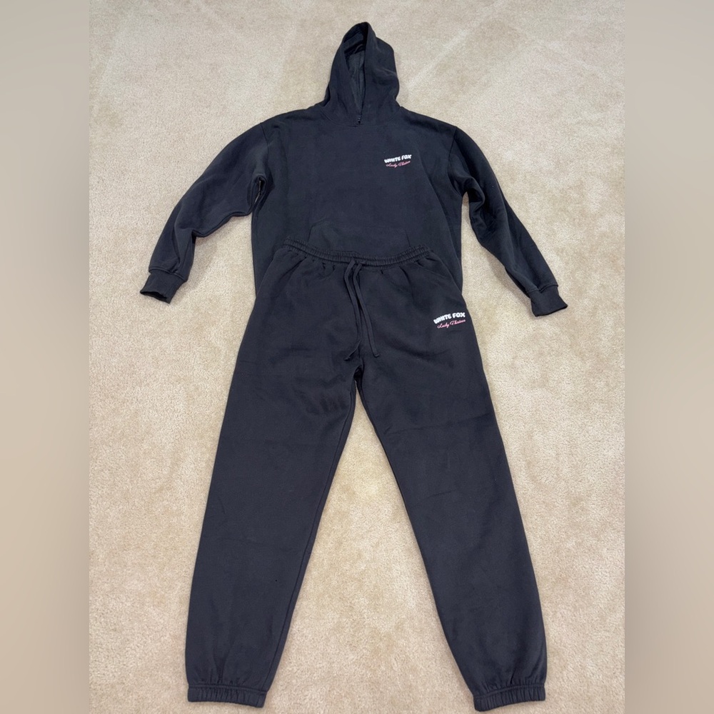 White Fox Sweat Set Sweatpants and Hoodie Lucky Thirteen